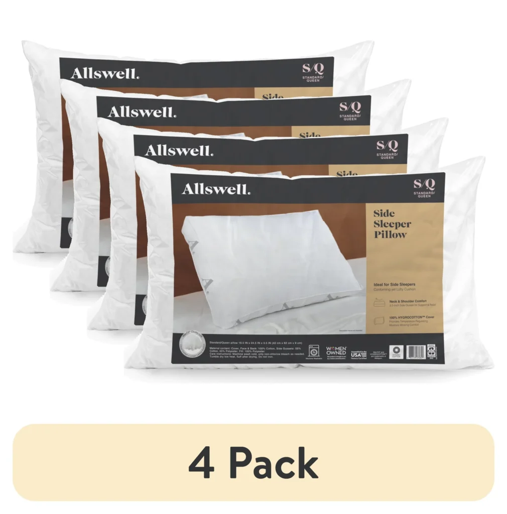 2 pack Allswell Side Sleeper Bed Pillow with HYGROCOTTON Temperature Regulating Cover Standard Queen — alternate angle showing full product
