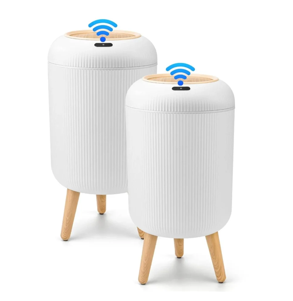 Slimline Pop-Up Lid Bathroom Trash Cans – 2 Pack Space-Saving Set — close-up detail of design and finish