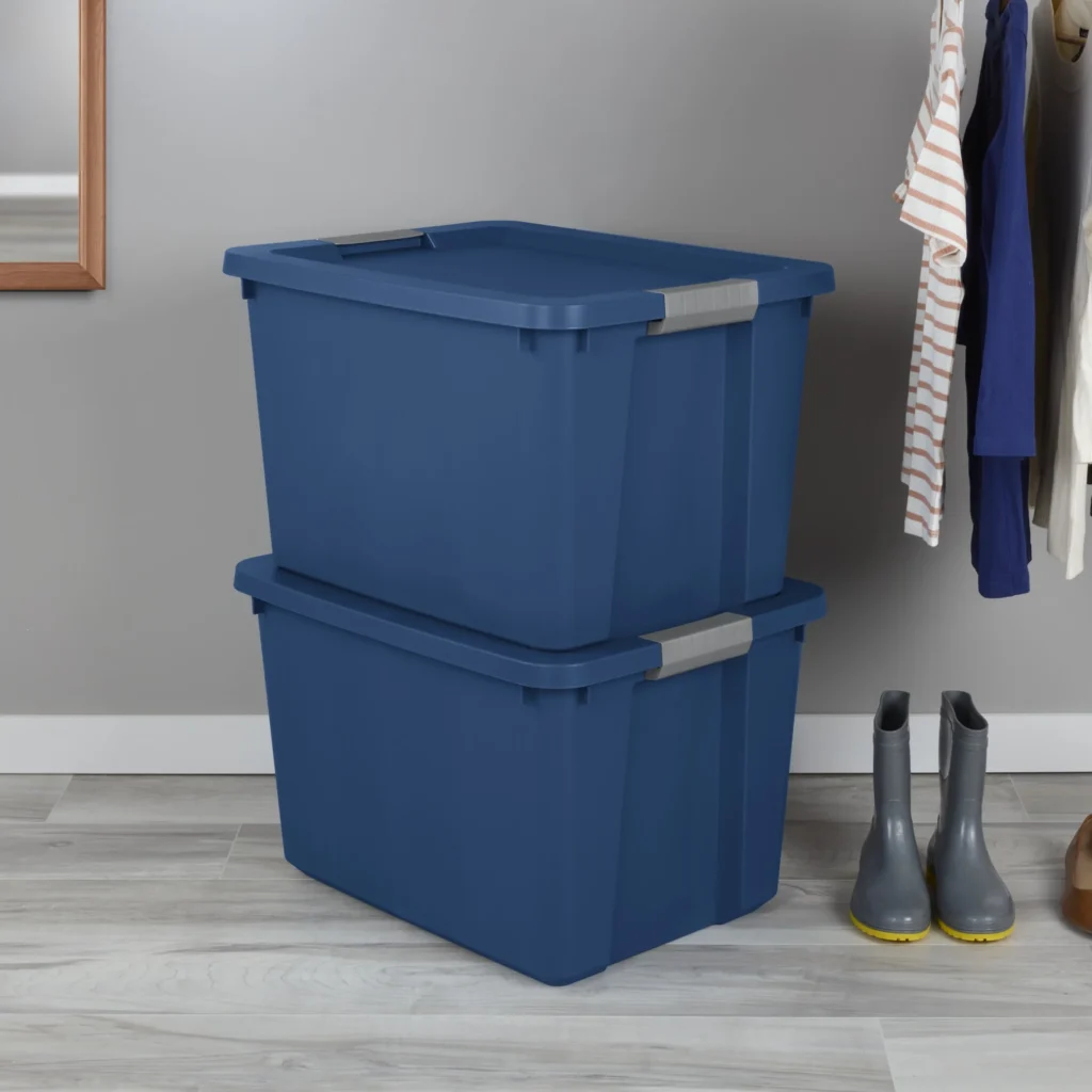 Durable 20 Gallon Latch Tote – Secure Storage in True Blue β alternate angle showing full product