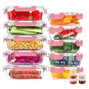 20Pcs Glass Food Storage Containers with Lids Airtight Meal Prep Container Set for Lunch Leak Proof