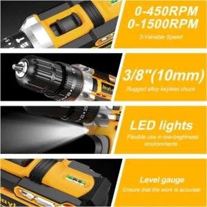 21V Cordless Drill Set Electric Power Drill 34Pcs 3 8 Inch Keyless Chuck 25 3 Clutch Compact Driver Drill Work Light Max torque 45Nm 2 Variable Speed