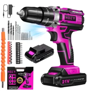 21V Cordless Drill Set Electric Power Drill 34Pcs 3 8 Inch Keyless Chuck 25 3 Clutch Compact Driver Drill Work Light Max torque 45Nm 2 Variable Speed