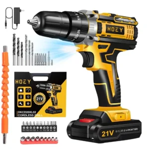 21V Cordless Drill Set Electric Power Drill 34Pcs 3 8 Inch Keyless Chuck 25 3 Clutch Compact Driver Drill Work Light Max torque 45Nm 2 Variable Speed