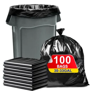 30 33 Gallon Trash Bags Heavy Duty 75 Cout 32 x39 Black Garbage Can Liners for Kitchen Lawn and Leaf Outdoor Storage
