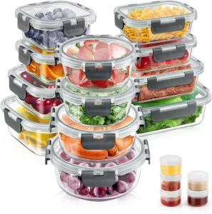 34pcs Glass Food Storage Containers Lids Set Airtight Meal Prep 17 17 Lids Leak Proof Lunch BPA Free Microwave Oven Freezer Dishwasher Safe