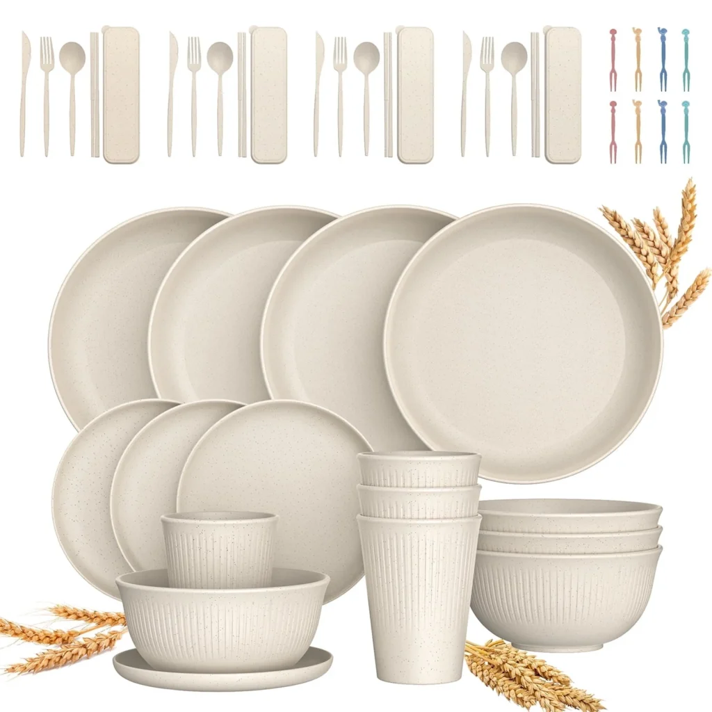 Wheat Straw Unbreakable Dinnerware Set – 36-Piece Reusable Eco-Friendly — alternate angle showing full product