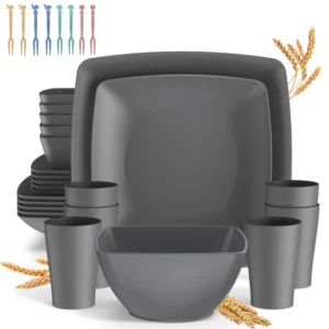 36 pcs Wheat Straw Dinnerware Sets Unbreakable Reusable Plates Bowls Travel Camping Cutlery Set Dishwasher Microwave Safe Dinnerware Beige