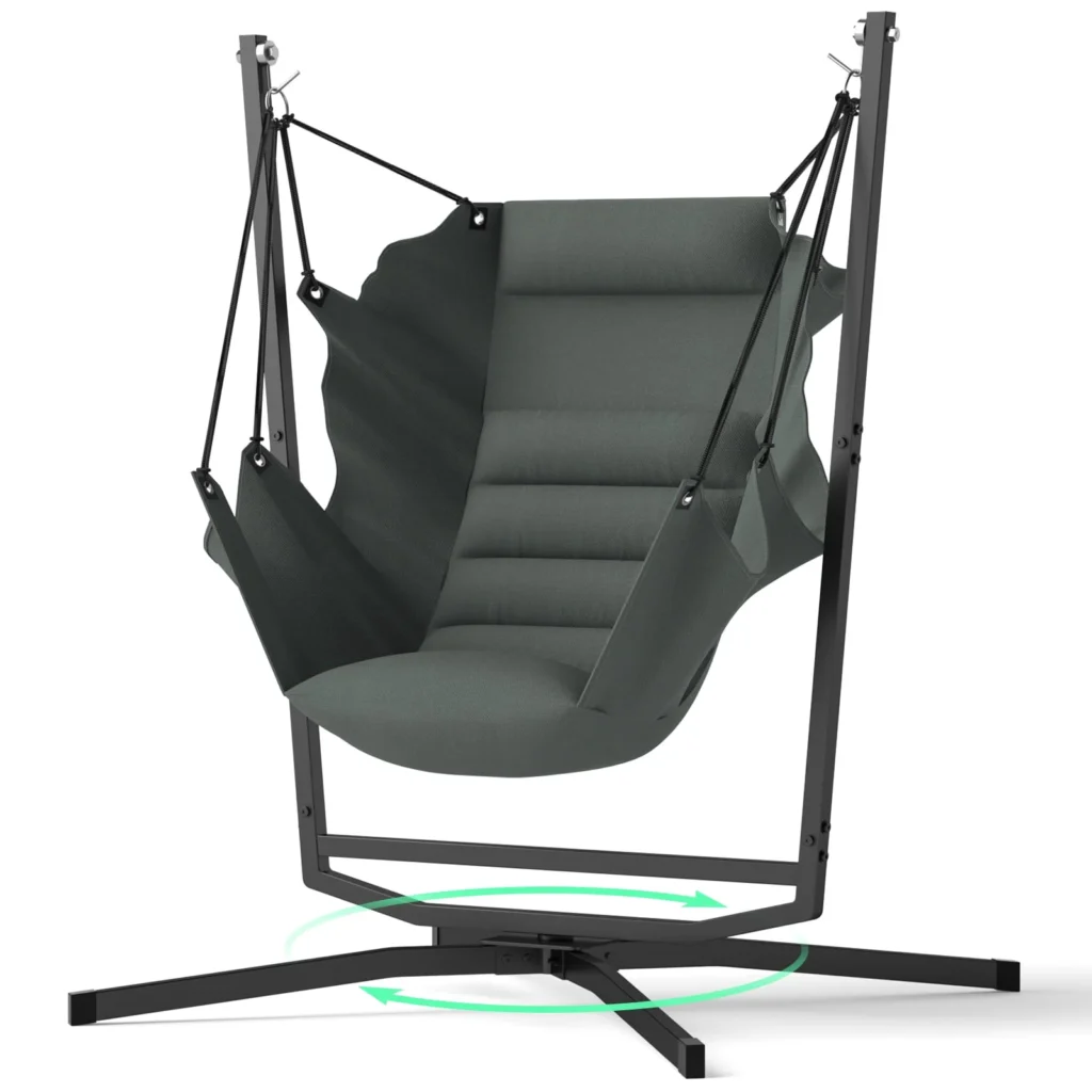 360 Swivel Hammock Swing Chair with Stand Comfortable Hanging Chair with Cushions Dark Gray