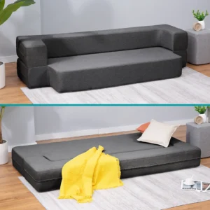 5 in 1 Folding Convertible Sofa Bed 79 Corduroy Floor Couch Futon Pull Out Sleeper Loveseat Modular Boneless Sofa for Living Room Bedroom Grey
