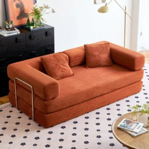 5 in 1 Folding Convertible Sofa Bed 79 Corduroy Floor Couch Futon Pull Out Sleeper Loveseat Modular Boneless Sofa for Living Room Bedroom Grey