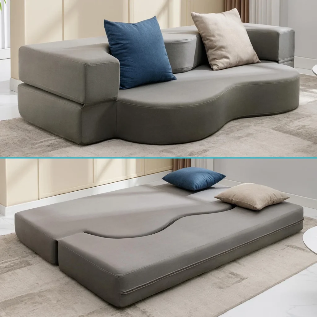 5 in 1 Folding Convertible Sofa Bed 79 Corduroy Floor Couch Futon Pull Out Sleeper Loveseat Modular Boneless Sofa for Living Room Bedroom Grey — close-up detail of design and finish
