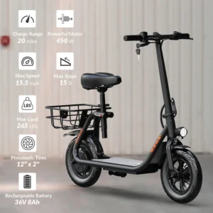 5TH WHEEL W18S 420W Motor Electric Scooter for Adults with Seat and Carry Basket 36V 20Miles Range 15 5Mph 12 Foldable E Scooter for Commuting