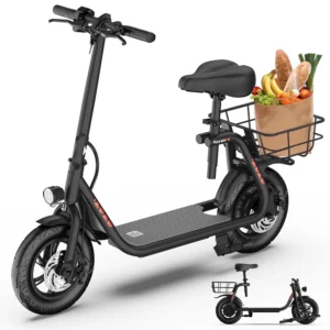 5TH WHEEL W18S 420W Motor Electric Scooter for Adults with Seat and Carry Basket 36V 20Miles Range 15 5Mph 12 Foldable E Scooter for Commuting