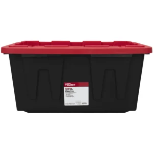 6 pack Hyper Tough 27 Gallon Snap Lid Plastic Storage Bin Container Black with Red Lid