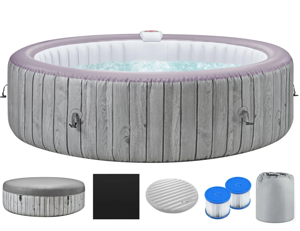 6 Person Inflatable Hot Tub Round Portable Outdoor Spa with 180 Soothing AirJets and Cover