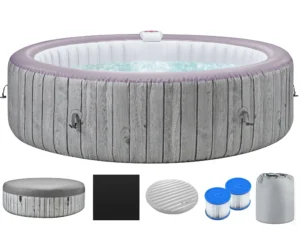 6 Person Inflatable Hot Tub Round Portable Outdoor Spa with 180 Soothing AirJets and Cover