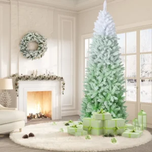 7 5ft Snow Flocked Hinged Artificial Christmas Pencil Tree w 1189 Mixed Tips