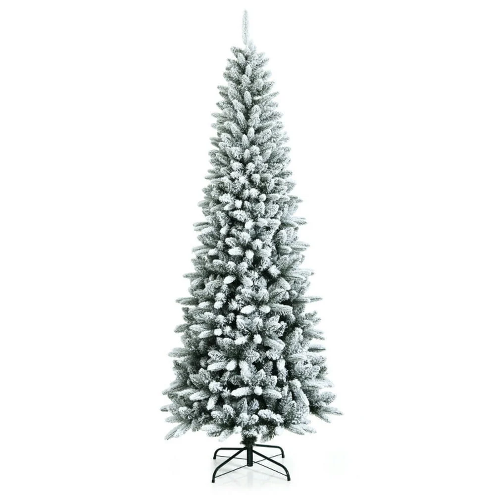 7 5ft Snow Flocked Hinged Artificial Christmas Pencil Tree w 1189 Mixed Tips
