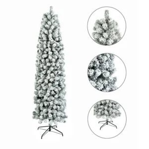 7 5ft Snow Flocked Hinged Artificial Christmas Pencil Tree w 1189 Mixed Tips