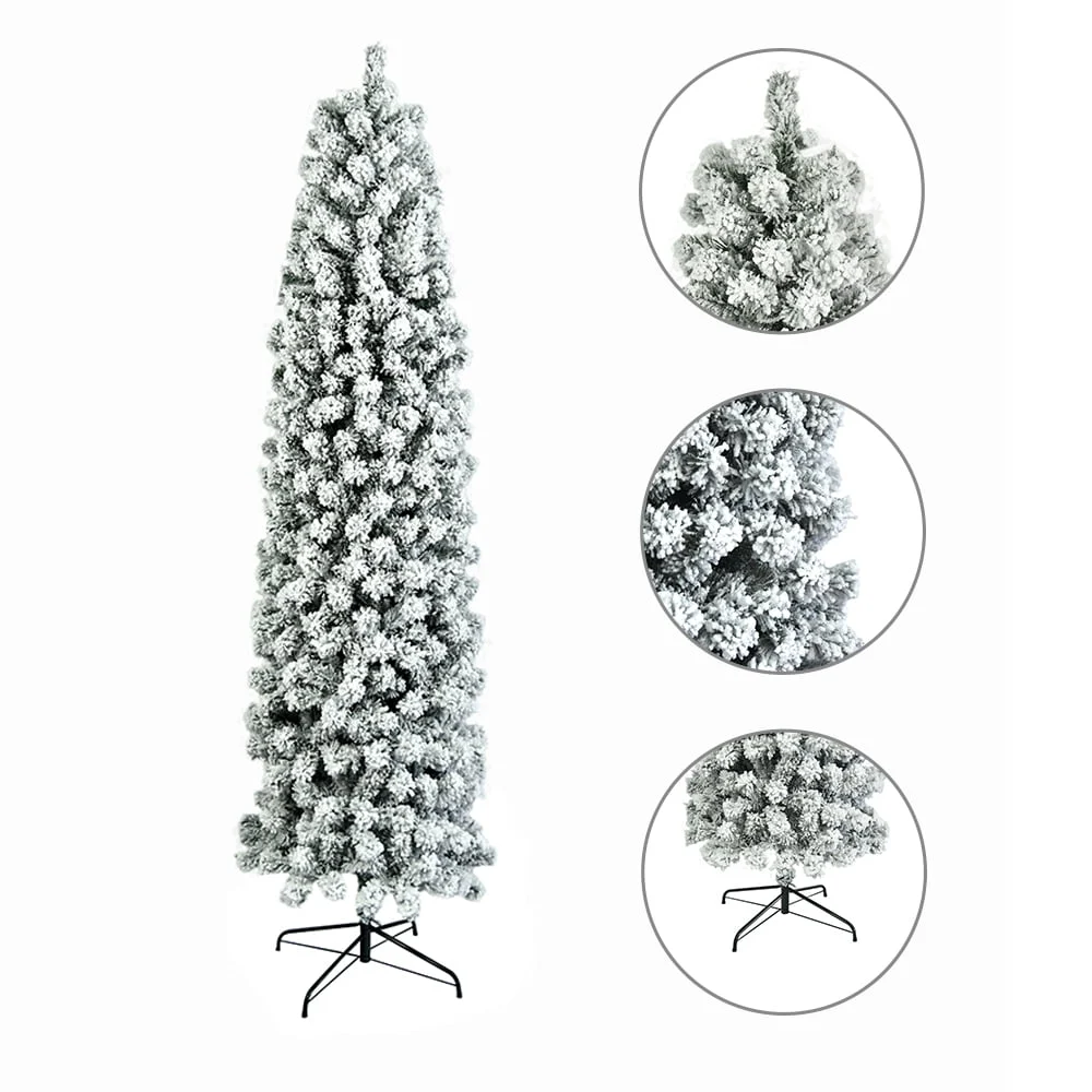 7.5ft Flocked Hinged Artificial Pencil Christmas Tree – 1189 Tips — close-up detail of design and finish