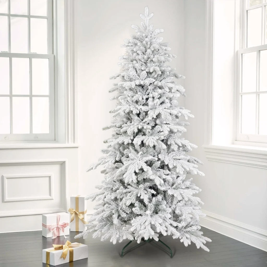 7.5ft Flocked Hinged Artificial Pencil Christmas Tree – 1189 Tips — alternate angle showing full product