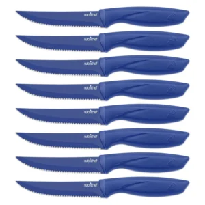8 Piece Kitchen Knife Set Multi purpose Unbreakable Ergonomic Non stick Stainless Steel Steak Knives Fully Serrated Blades Great BBQ Grill NutriChef