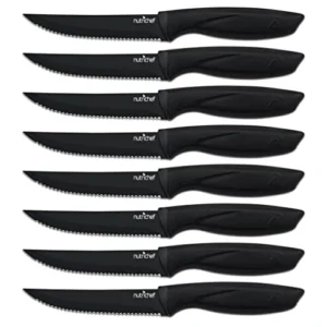 8 Piece Kitchen Knife Set Multi purpose Unbreakable Ergonomic Non stick Stainless Steel Steak Knives Fully Serrated Blades Great BBQ Grill NutriChef