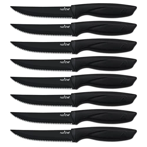 NutriChef 8-Pc Stainless Steel Steak Knife Set – Ergonomic Grip β close-up detail of design and finish
