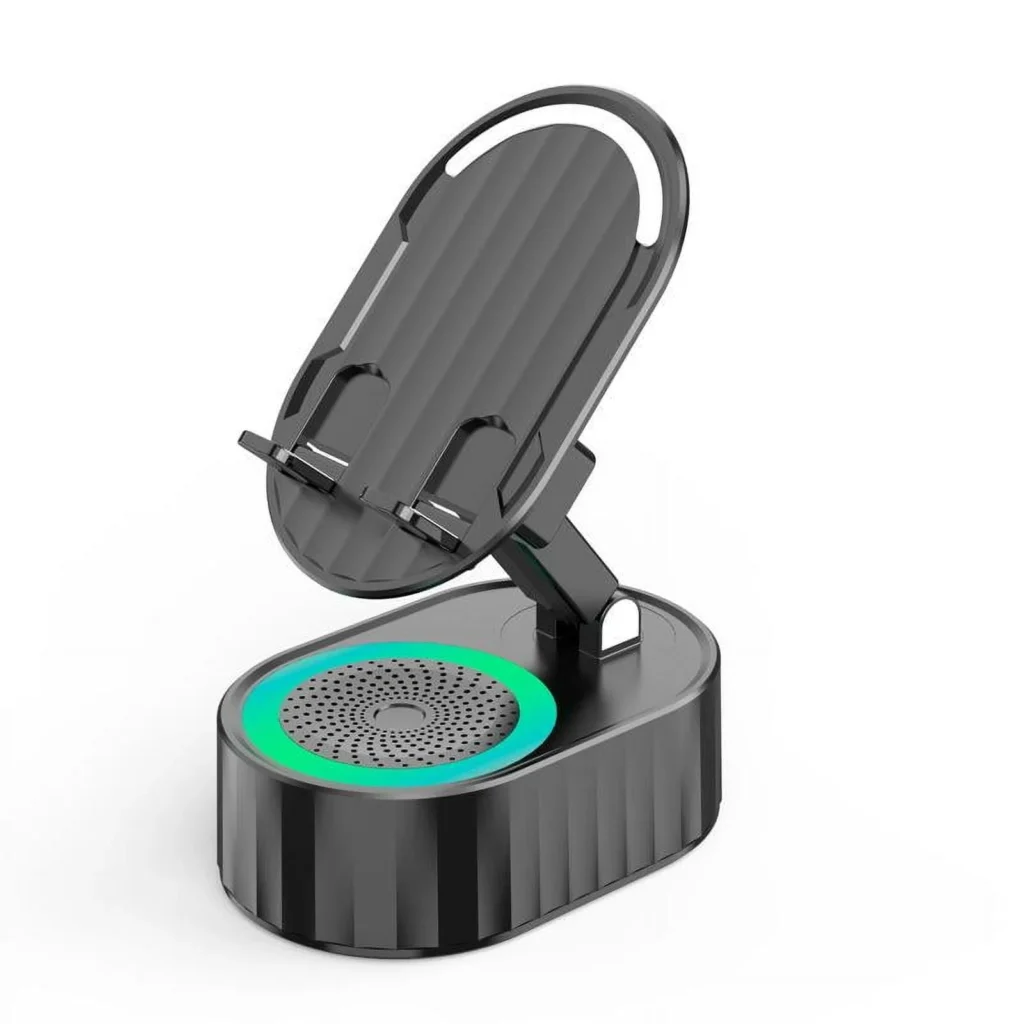 TechSense Adjustable Phone Stand Speaker – Wireless Bluetooth & LED — alternate angle showing full product