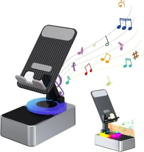 Adjustable Cell Phone Stand Wireless Induction Bluetooth Speaker HD Surround Sound Color Changing LED Light Non Slip Phone Holder Perfect Yoga Kitche