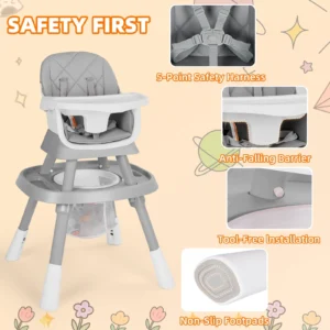 AILEEKISS 15 in 1 Baby High Chair Toddler Dining Booster Seat w Activity Center Grey