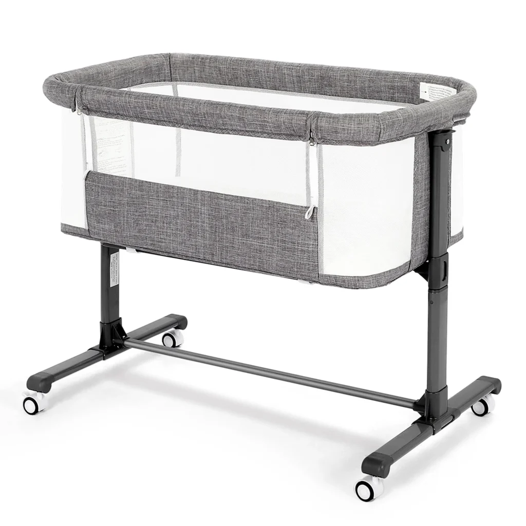 AILEEKISS Baby Bassinet Bedside Sleeper Height Adjustable Newborn Baby Crib with Wheels Grey