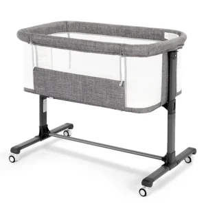 AILEEKISS Baby Bassinet Bedside Sleeper Height Adjustable Newborn Baby Crib with Wheels Grey