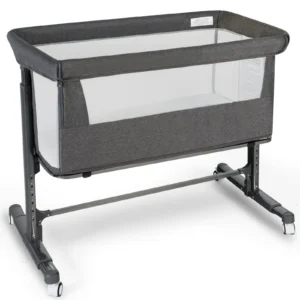 AILEEKISS Baby Bassinet Bedside Sleeper Height Adjustable Newborn Baby Crib with Wheels Grey
