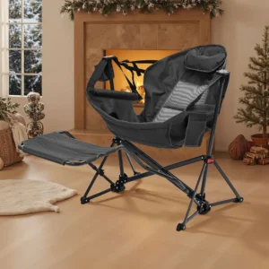 Ainfox Outdoor Hammock Camping Chair with Footrest Foldable Portable Rocking Chairs for Adults Outside Swinging Camp with Cup Holder Pillow Black 2