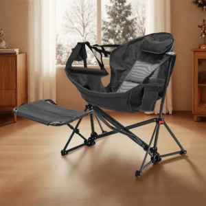 Ainfox Outdoor Hammock Camping Chair with Footrest Foldable Portable Rocking Chairs for Adults Outside Swinging Camp with Cup Holder Pillow Black 4