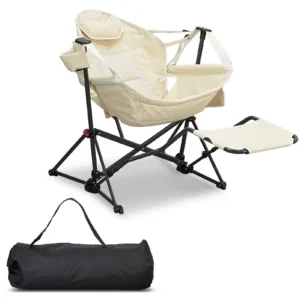 Ainfox Outdoor Hammock Camping Chair with Footrest Foldable Portable Rocking Chairs for Adults Outside Swinging Camp with Cup Holder Pillow Black 3