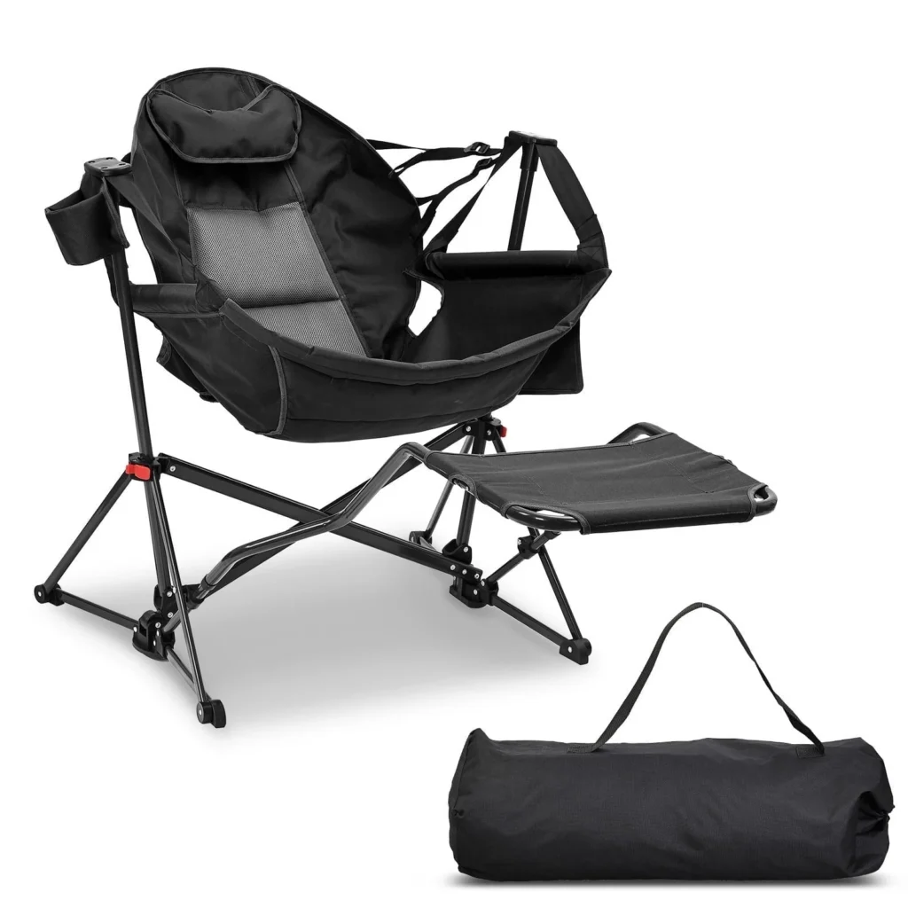 Ainfox Outdoor Hammock Camping Chair with Footrest Foldable Portable Rocking Chairs for Adults Outside Swinging Camp with Cup Holder Pillow Black 1