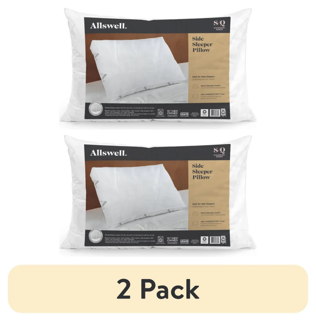 Allswell Side Sleeper Bed Pillow with HYGROCOTTON Temperature Regulating Cover Standard Queen