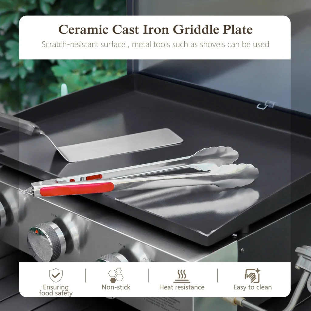 Alpha Joy 3 Burner Propane Gas Griddle Outdoor Flat Top Gas Grill Can Be Detached Table Top Griddle for Camping — close-up detail of design and finish