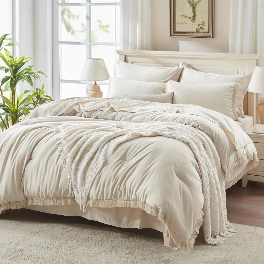 Andency King Size Comforter Set Sheets Burnt Orange 7 Pieces Bed Bag Boho Soft Lightweight Bedding Sets Terracotta Rust Tassel Bed Set Comforter Shee