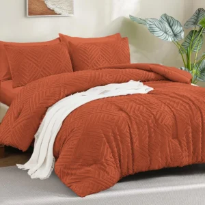 Andency King Size Comforter Set Sheets Burnt Orange 7 Pieces Bed Bag Boho Soft Lightweight Bedding Sets Terracotta Rust Tassel Bed Set Comforter Shee