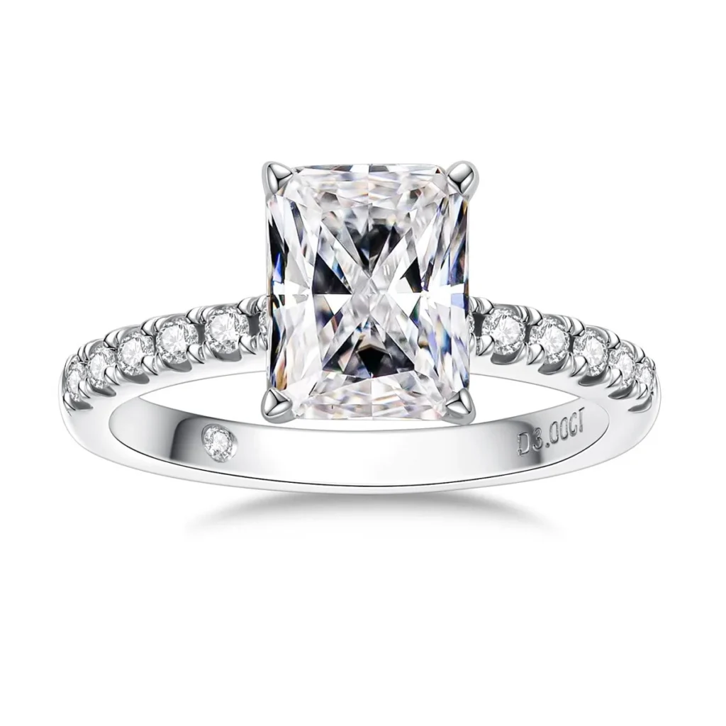 AnuClub 3 Carat Radiant Cut Moissanite Engagement Ring for Women D color VVS1 18K White Gold Plated S925 Silver Promise Ring
