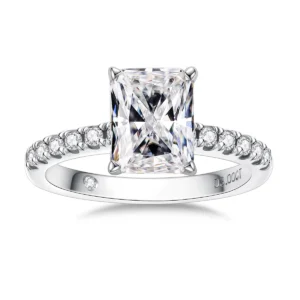 AnuClub 3 Carat Radiant Cut Moissanite Engagement Ring for Women D color VVS1 18K White Gold Plated S925 Silver Promise Ring