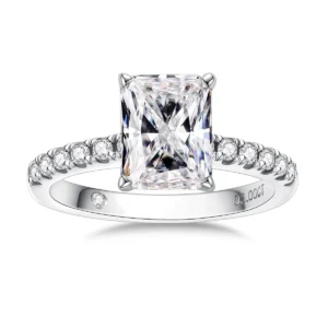 AnuClub 3 Carat Radiant Cut Moissanite Engagement Ring for Women D color VVS1 18K White Gold Plated S925 Silver Promise Ring