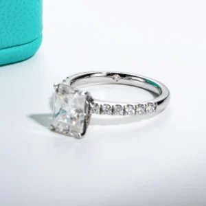AnuClub 3 Carat Radiant Cut Moissanite Engagement Ring for Women D color VVS1 18K White Gold Plated S925 Silver Promise Ring