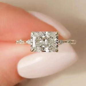AnuClub 3 Carat Radiant Cut Moissanite Engagement Ring for Women D color VVS1 18K White Gold Plated S925 Silver Promise Ring