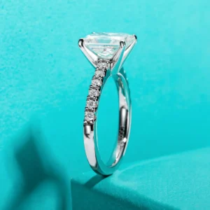 AnuClub 3 Carat Radiant Cut Moissanite Engagement Ring for Women D color VVS1 18K White Gold Plated S925 Silver Promise Ring