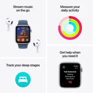 Apple Watch SE 2nd Gen GPS 44mm Smartwatch with Midnight Aluminum Case with Ink Sport Loop