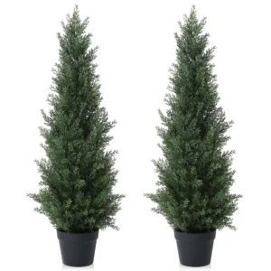 Artificial Cedar Tree 2 Pack 3 ft Outdoor Artificial Topiary Cedar Plants Fake Tree UV Rated Potted Plants Porch Decor Faux Pine Tree Perfect Housewa